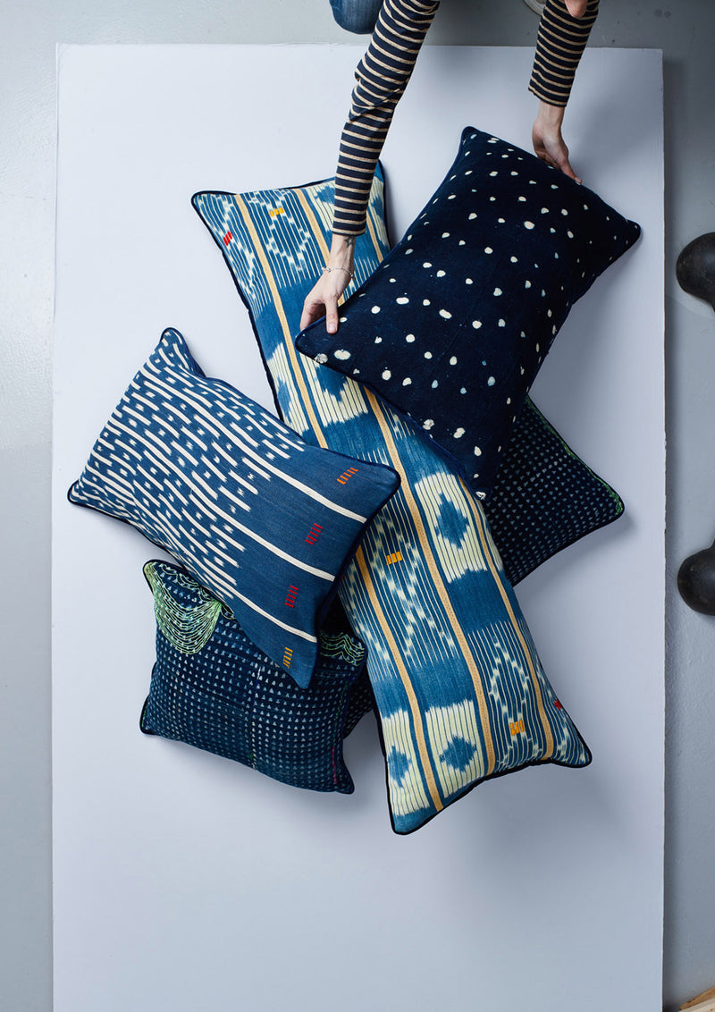 indigo baulé ikat lumbar cushion collection nomad design