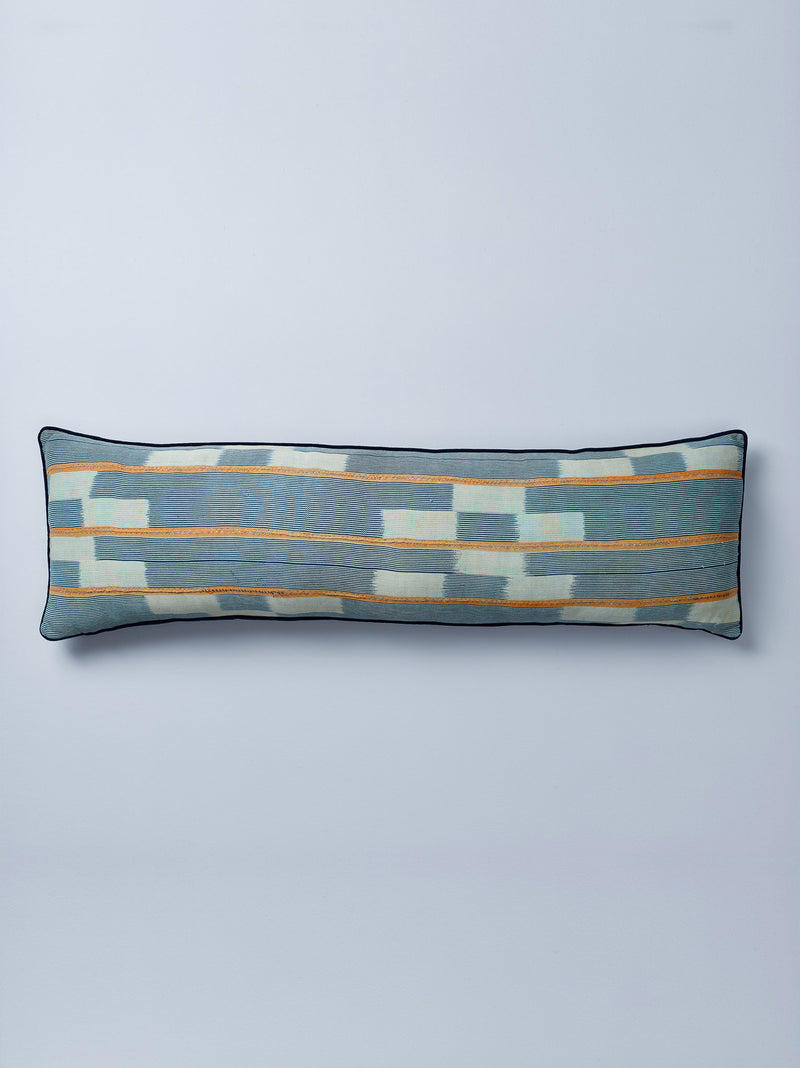 indigo baulé ikat lumbar cushion nomad design