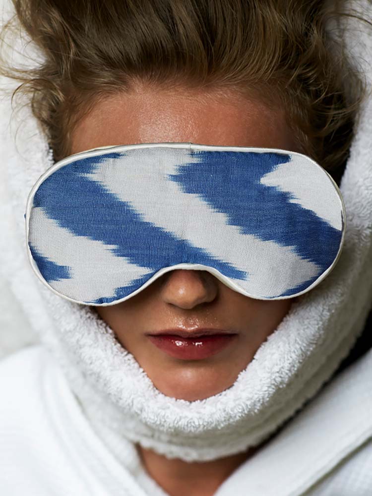 Blue Frankie Silk Ikat Eye Mask with Lavender-Eye Masks-Nomad Design