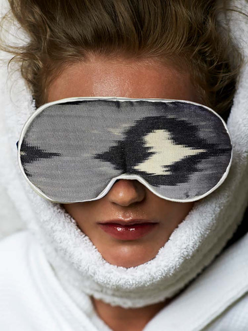 Grey Spades Silk Ikat Eye Mask Without Lavender-Eye Masks-Nomad Design