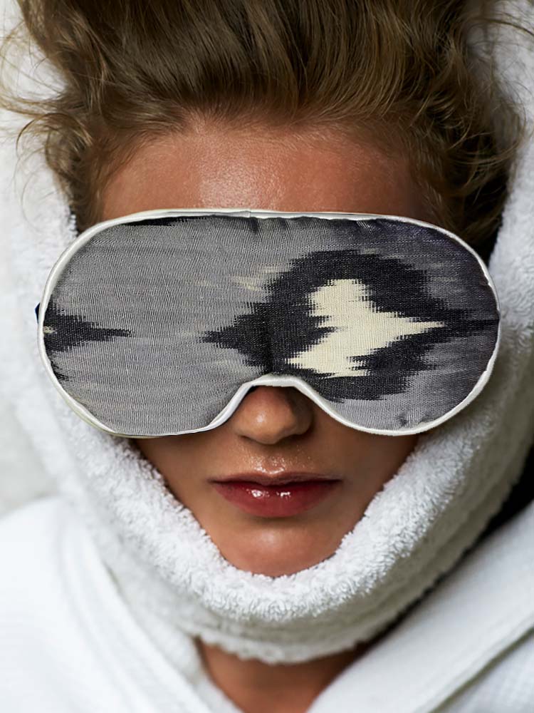 Grey Spades Silk Ikat Eye Mask With Lavender-Eye Masks-Nomad Design