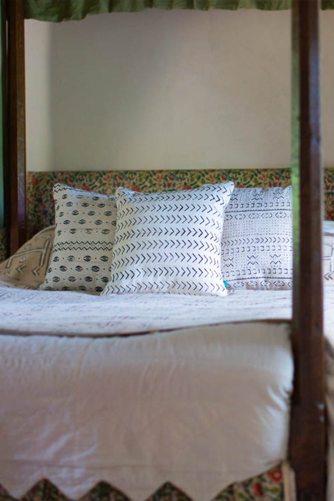White Chevron Mudcloth Cushion Nomad Design